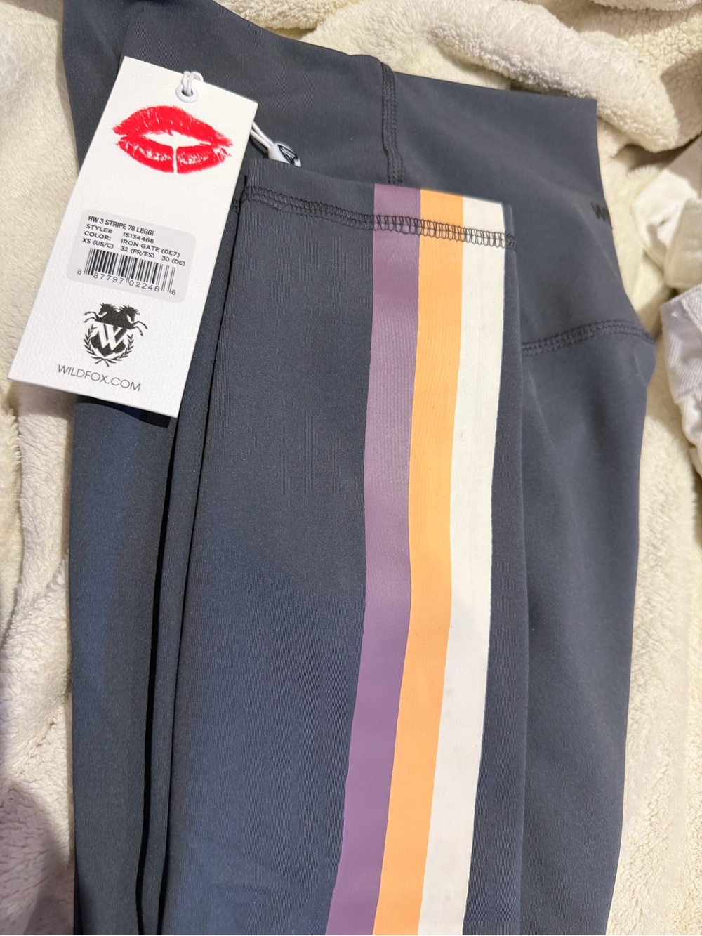 Wildfox Dark Gray Leggings with Purple, Yellow & White Side Stripes